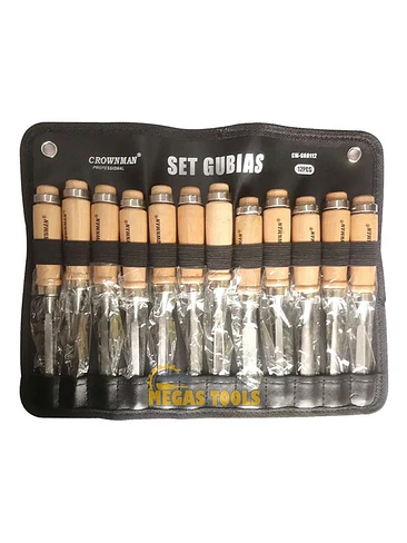 Set 12 Gubias Profesional Acero Mango Madera + Estuche Cuero 2