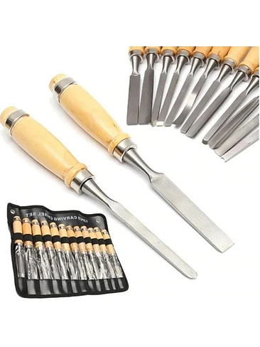 Set 12 Gubias Profesional Acero Mango Madera + Estuche Cuero 3