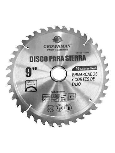 Disco Sierra Para Madera 230mm 9 Pulgadas 40 Dientes 7200rpm 1