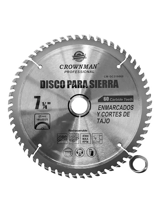 Disco Sierra Circular 185mm 7 1/4 Pulgada 60 Dientes 8000rpm 1