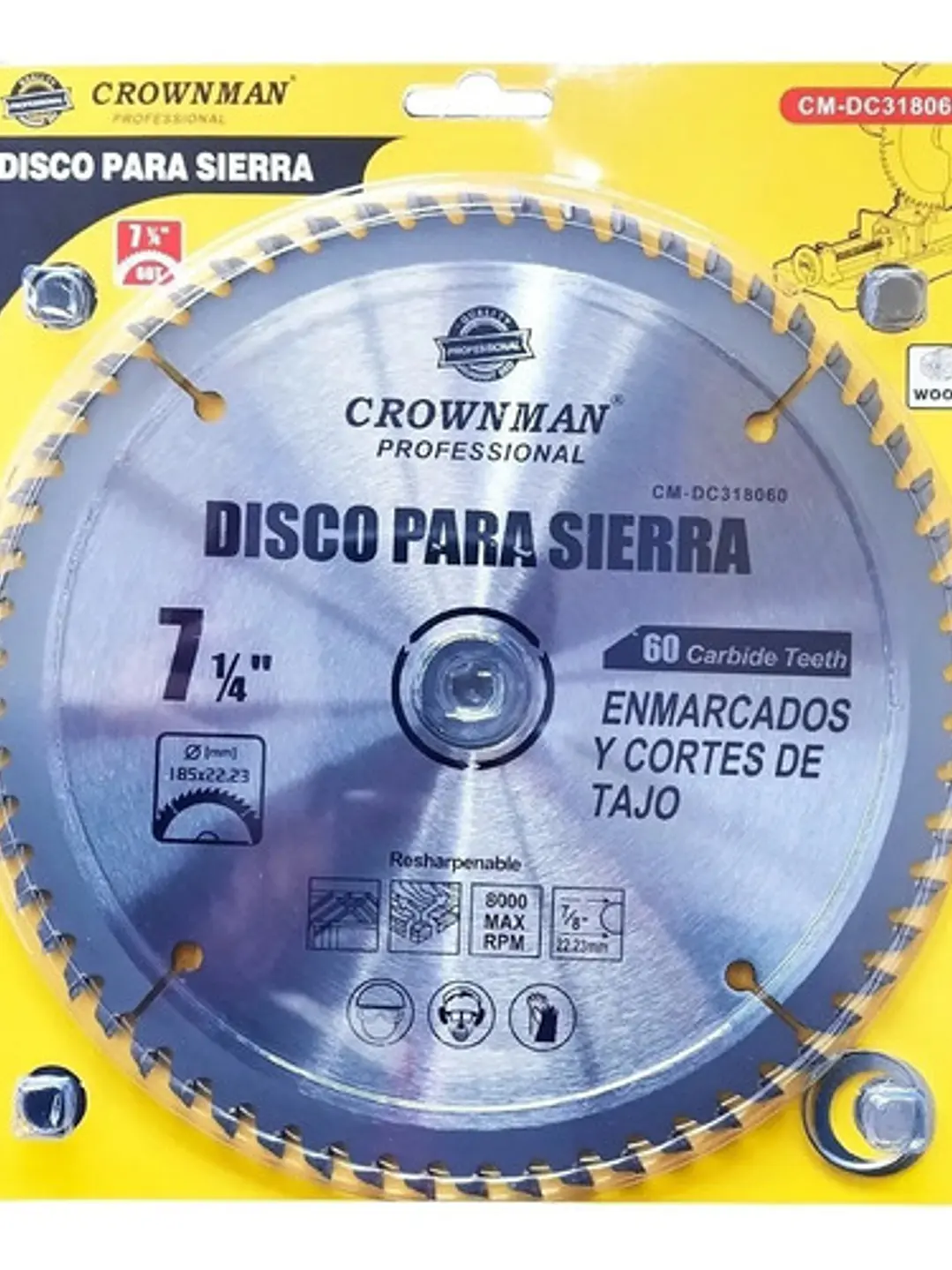 Disco Sierra Circular 185mm 7 1/4 Pulgada 60 Dientes 8000rpm 2