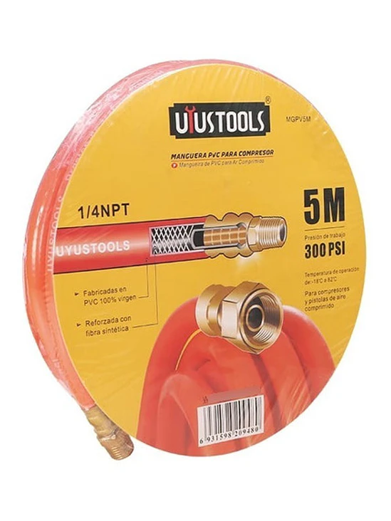 Manguera Para Compresor De Aire Reforzada Pvc 1/4 5 Mts 1