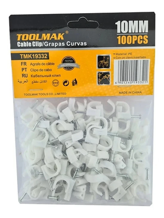Grapa Grampa Rg6 Cable 10mm Blanco 100 Unidades Toolmak 1