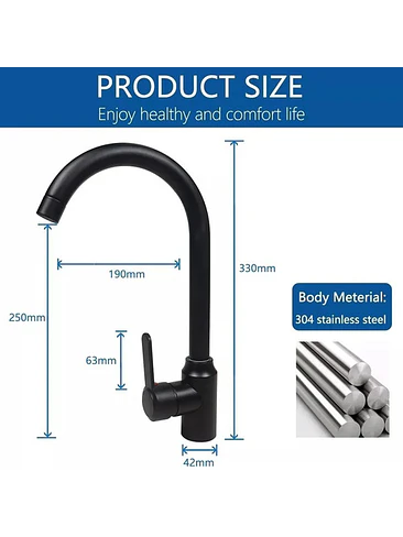 Llave Monomando Lavaplatos Acero Inoxidable Negro Mate 5