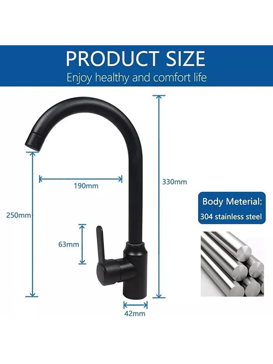 Llave Monomando Lavaplatos Acero Inoxidable Negro Mate 5