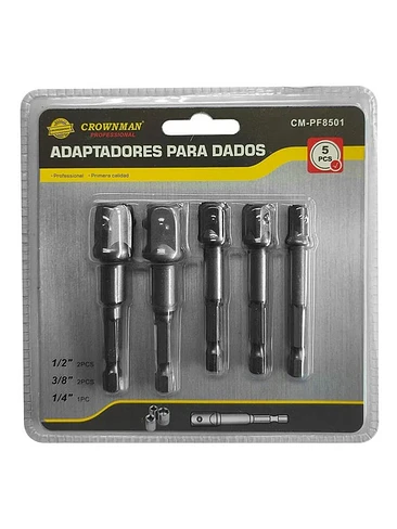 5 Adaptadores Dados Cuadrante 1/2 - 3/8 - 1/4 Extension  1