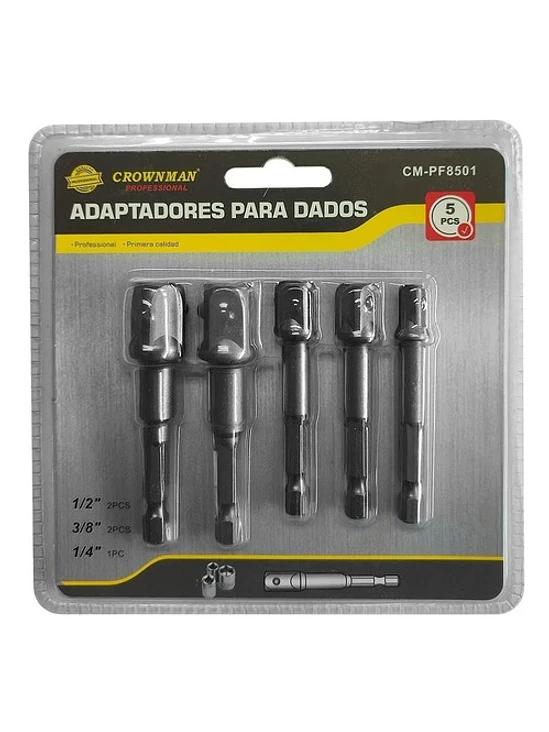 5 Adaptadores Dados Cuadrante 1/2 - 3/8 - 1/4 Extension  1