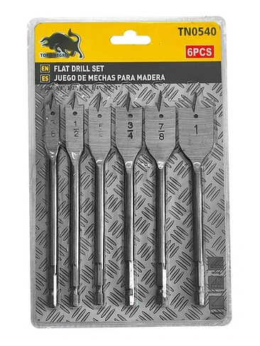 Broca Mecha Plana Madera 6pc 3/8 - 1/2 - 5/8 - 3/4 - 7/8 - 1 1