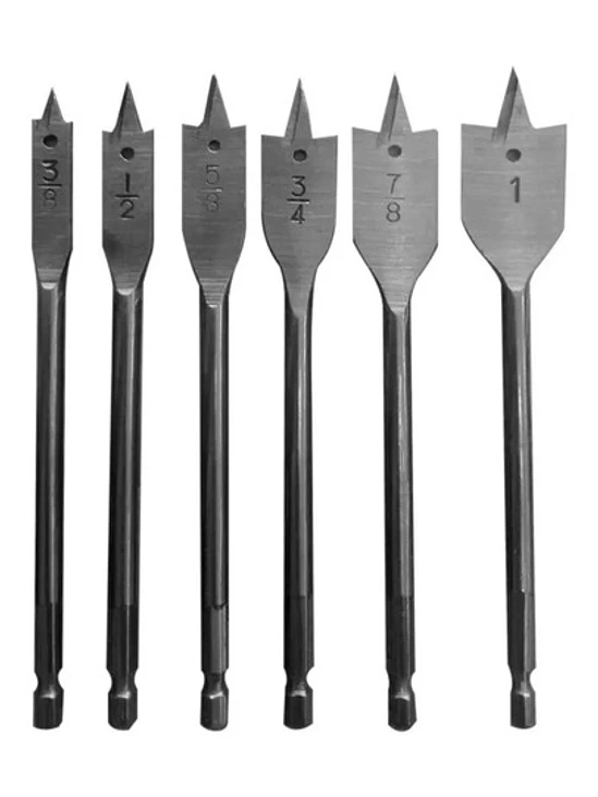 Broca Mecha Plana Madera 6pc 3/8 - 1/2 - 5/8 - 3/4 - 7/8 - 1 2