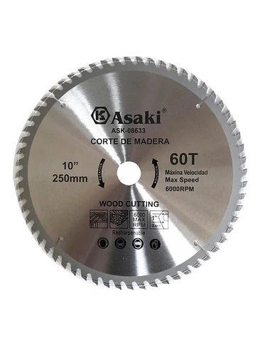 Discos Banco Sierra 10 Pulgadas X 60 Dientes Asaki. 1