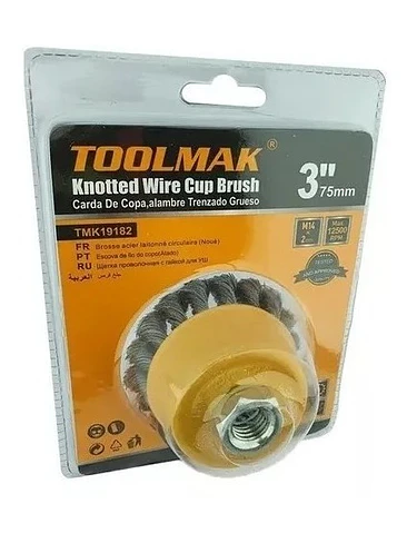 Escobilla De Copa Trenzada Torcida 75mm Esmeril Toolmak 1