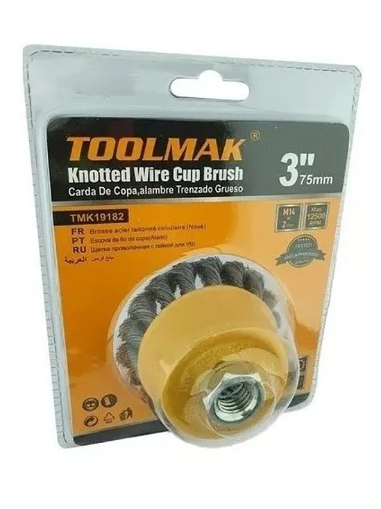 Escobilla De Copa Trenzada Torcida 75mm Esmeril Toolmak 1