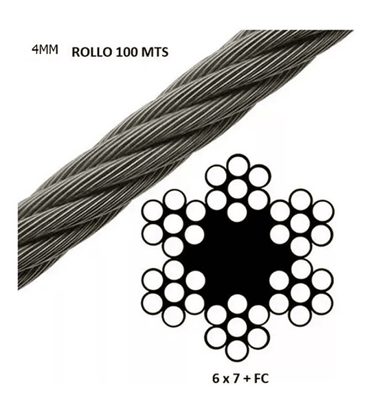 Piola O Cable De Acero 4mm Rollo 100 Mts Galvanizado 