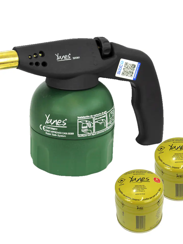 Soplete A Gas Metalico Yanes Prof 200 Plus Con 2 Cartuchos 1