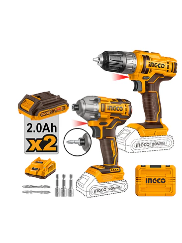 Kit  Atornillador Impacto Y Taladro Inalámbrico Ingco 20v 2