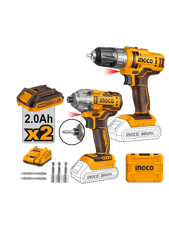Kit  Atornillador Impacto Y Taladro Inalámbrico Ingco 20v 2