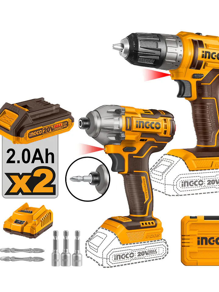 Kit  Atornillador Impacto Y Taladro Inalámbrico Ingco 20v 2