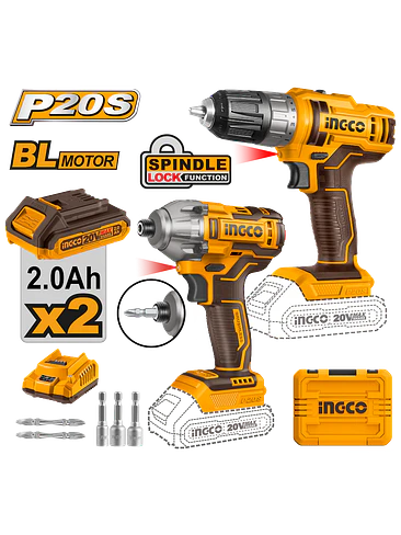 Kit  Atornillador Impacto Y Taladro Inalámbrico Ingco 20v 1