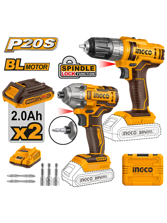 Kit  Atornillador Impacto Y Taladro Inalámbrico Ingco 20v 1