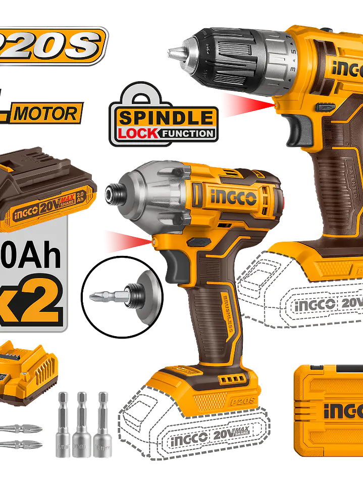 Kit  Atornillador Impacto Y Taladro Inalámbrico Ingco 20v 1