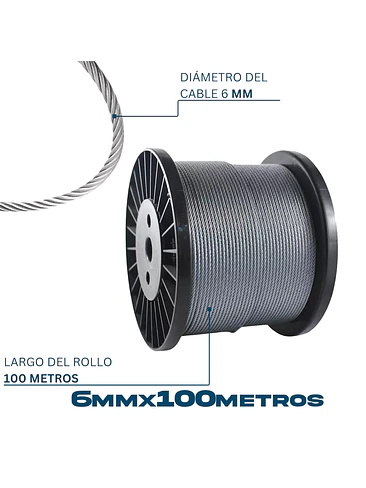 Piola Cable Acero Galvanizado 6 Mm 100 Metros 2