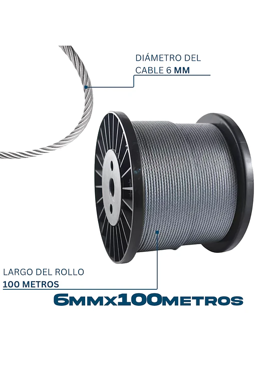 Piola Cable Acero Galvanizado 6 Mm 100 Metros 2