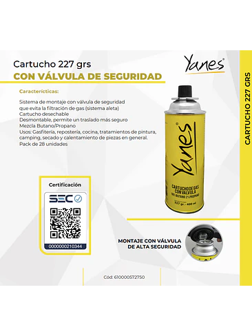 CARTUCHO YANES GAS 227 GR 2