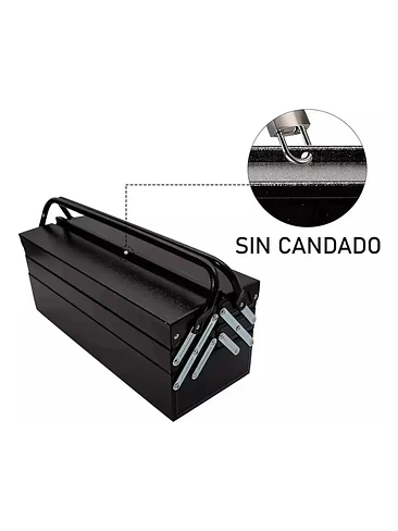 Caja Herramienta Articulada Metálica 3 Niveles 5 Divisiones Negra 3