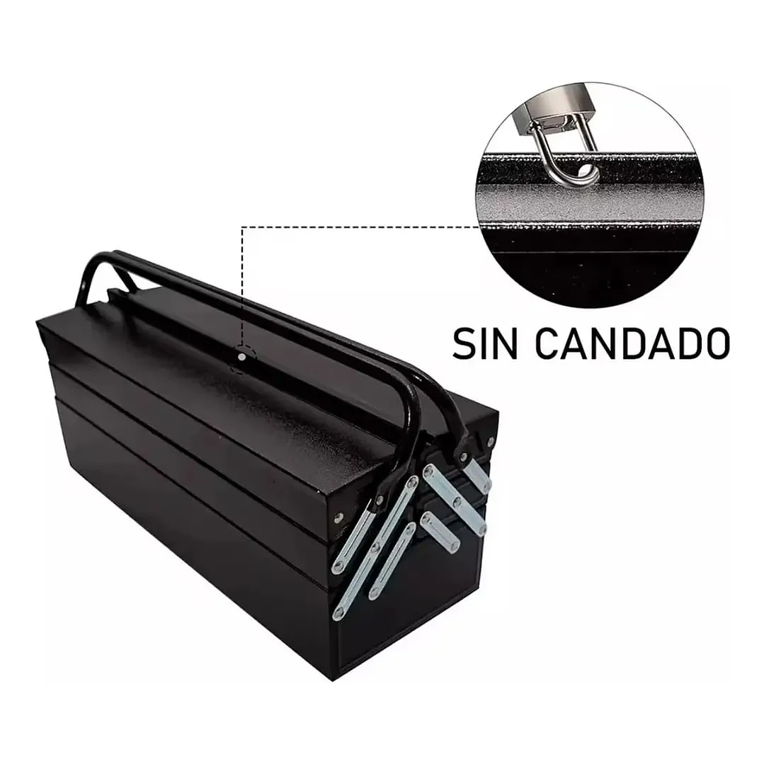 Caja Herramienta Articulada Metálica 3 Niveles 5 Divisiones Negra 3