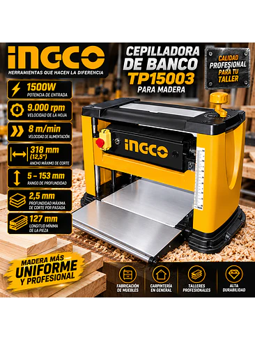 Cepilladora de Banco INGCO 1500W para Madera 7