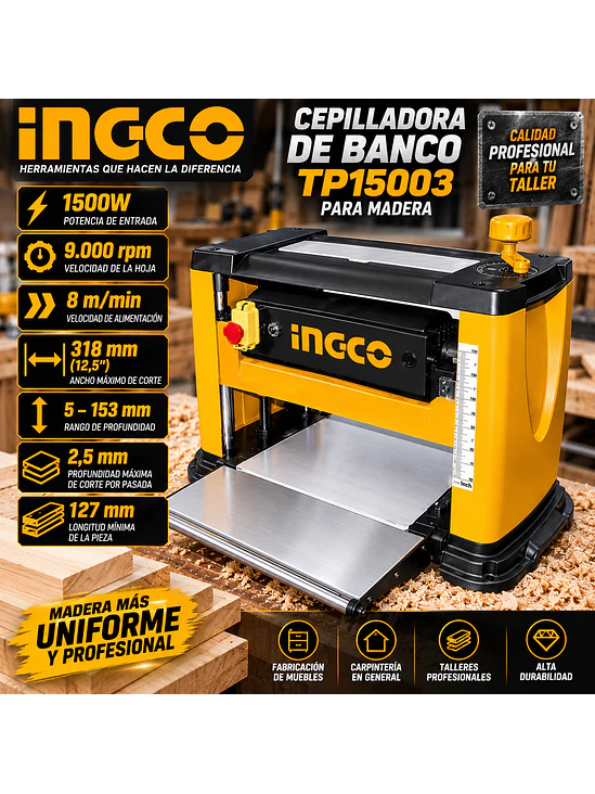 Cepilladora de Banco INGCO 1500W para Madera 7
