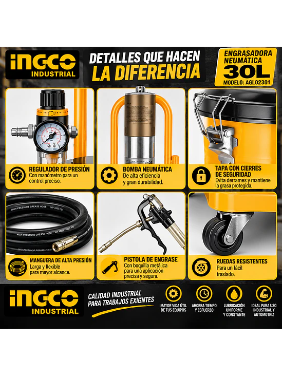 Engrasadora Neumática Industrial 30L AGL02301 | Grasera 3