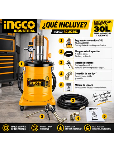 Engrasadora Neumática Industrial 30L AGL02301 | Grasera 4