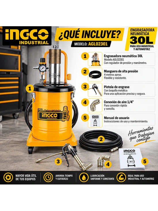 Engrasadora Neumática Industrial 30L AGL02301 | Grasera 4