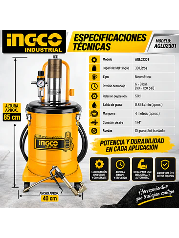 Engrasadora Neumática Industrial 30L AGL02301 | Grasera 6