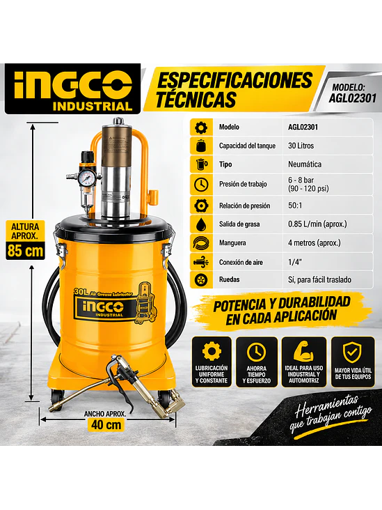 Engrasadora Neumática Industrial 30L AGL02301 | Grasera 6