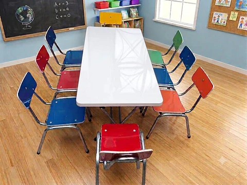 Juego de mesa infantil blanca+ 8 sillas 