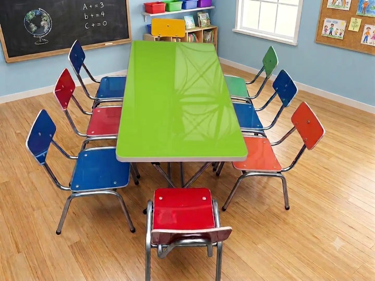 Juego de mesa infantil blanca+ 8 sillas  6