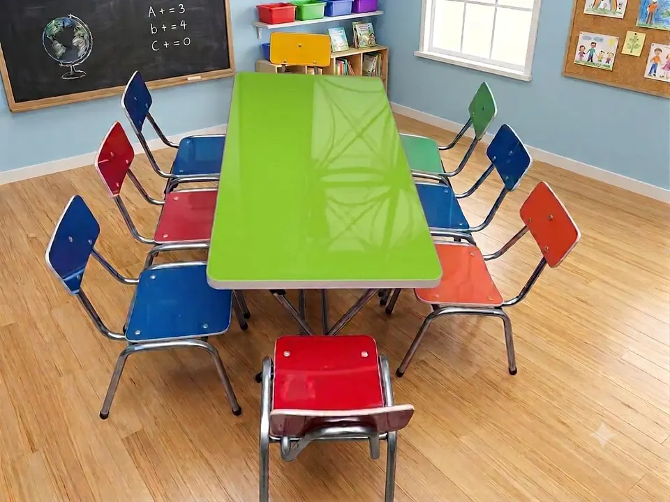 Juego de mesa infantil blanca+ 8 sillas  6