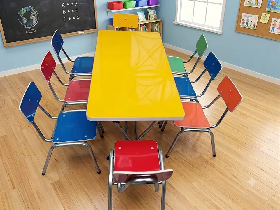 Juego de mesa infantil naranja+ 8 sillas  3