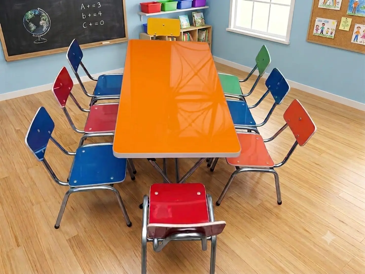 Juego de mesa infantil naranja+ 8 sillas  1