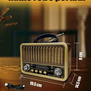 Radio Portatil Mini Retro Vintage Am/SW/FM Bluetooth Tasbel
