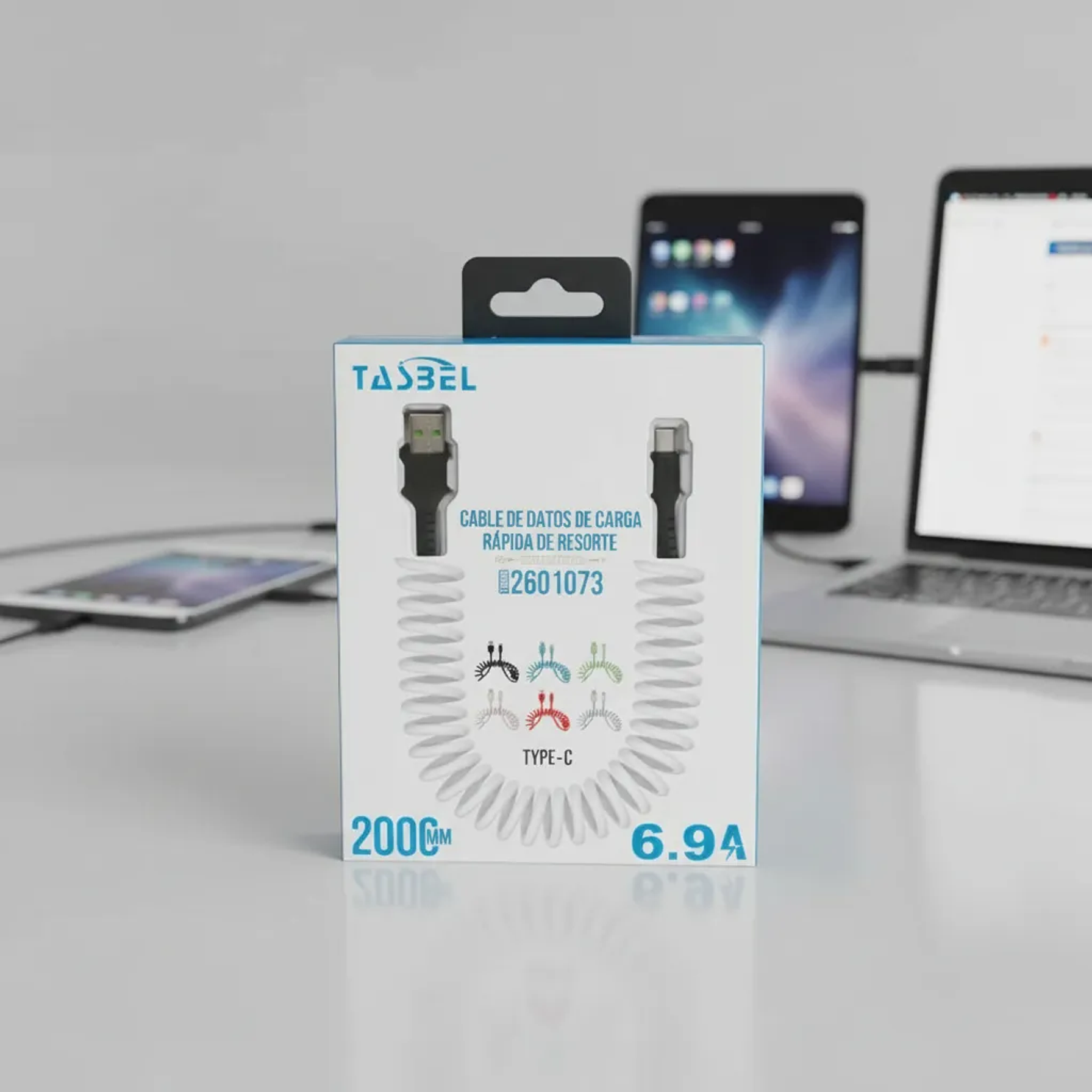 Cable Carga Rapida Usb a Tipo C Resorte / Espiral Tasbel 2