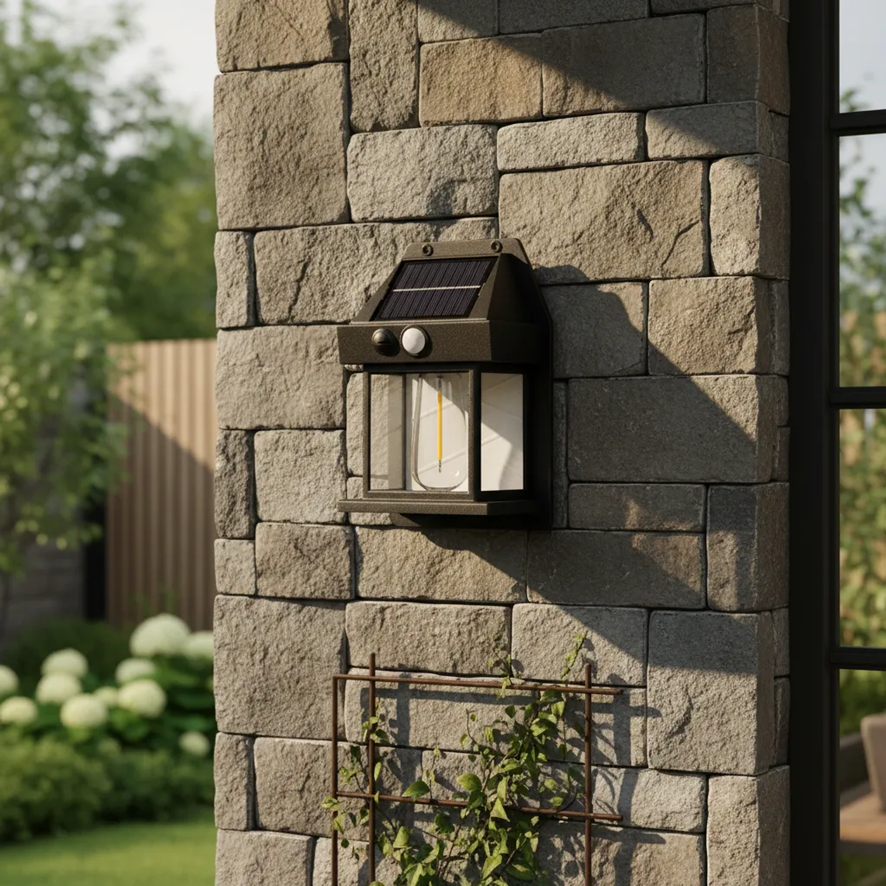 Farol Solar De Pared Con Sensor Movimiento Luz Cálida Jardín 3
