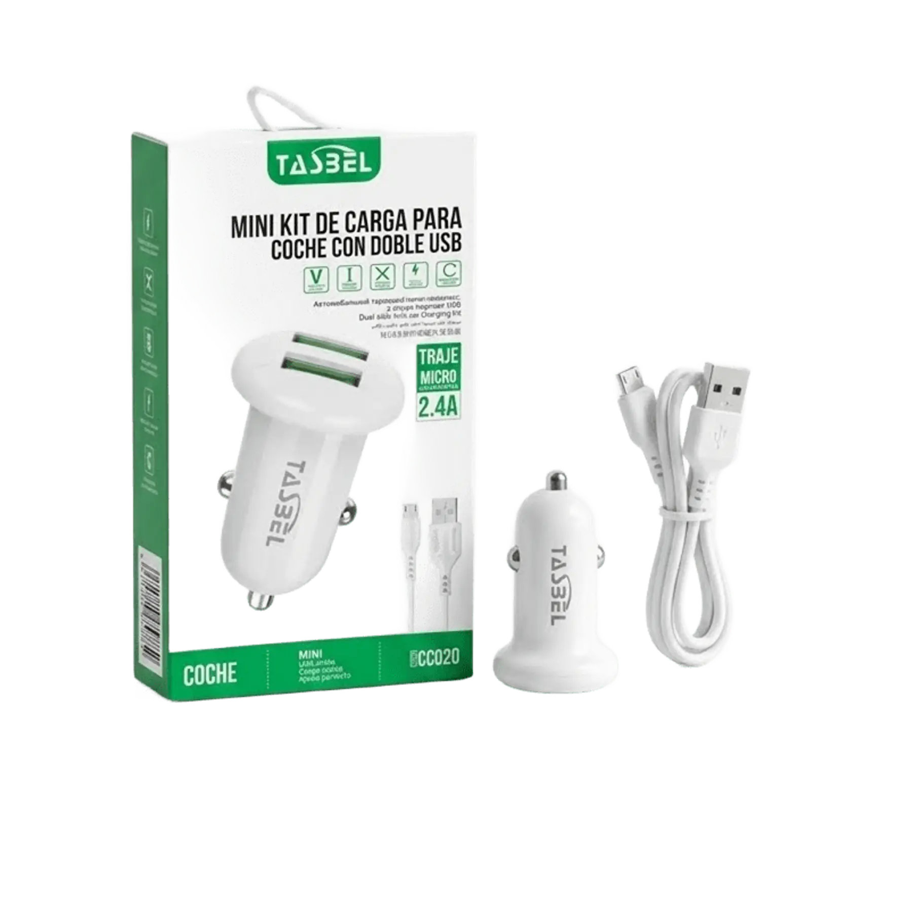 Cargador Auto Carga Rápida Dual Usb Tasbel Cable Micro Usb 1