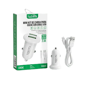 Cargador Auto Carga Rápida Dual Usb Tasbel Cable Micro Usb