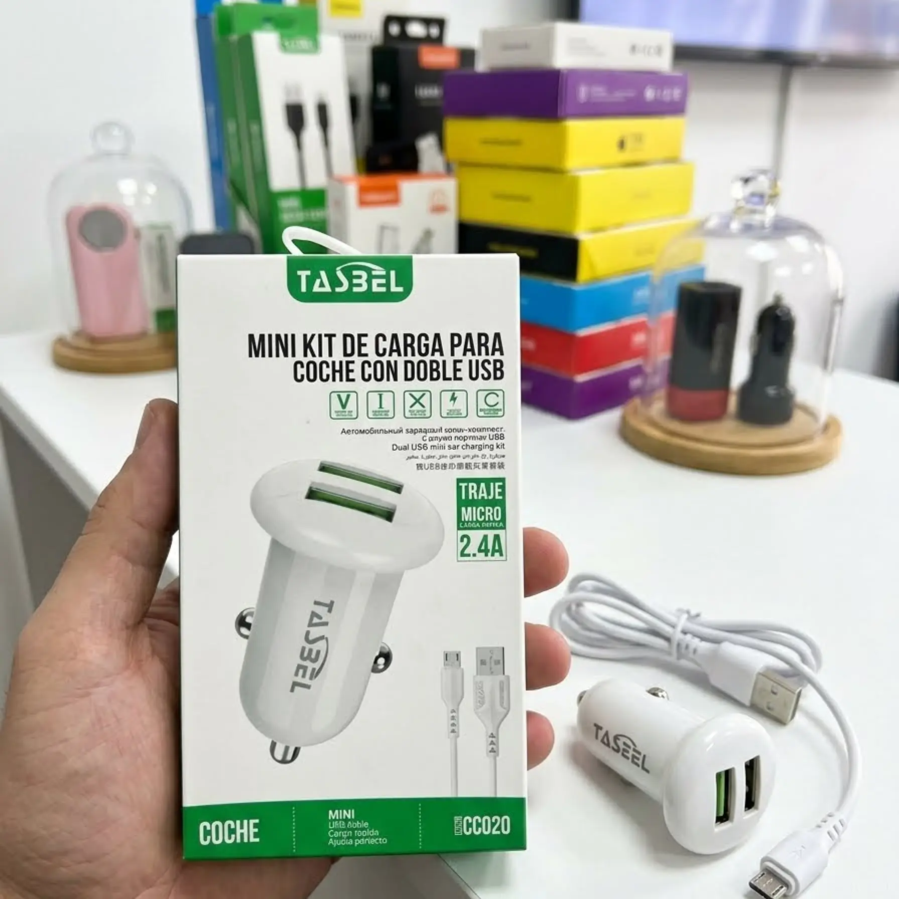 Cargador Auto Carga Rápida Dual Usb Tasbel Cable Micro Usb 2