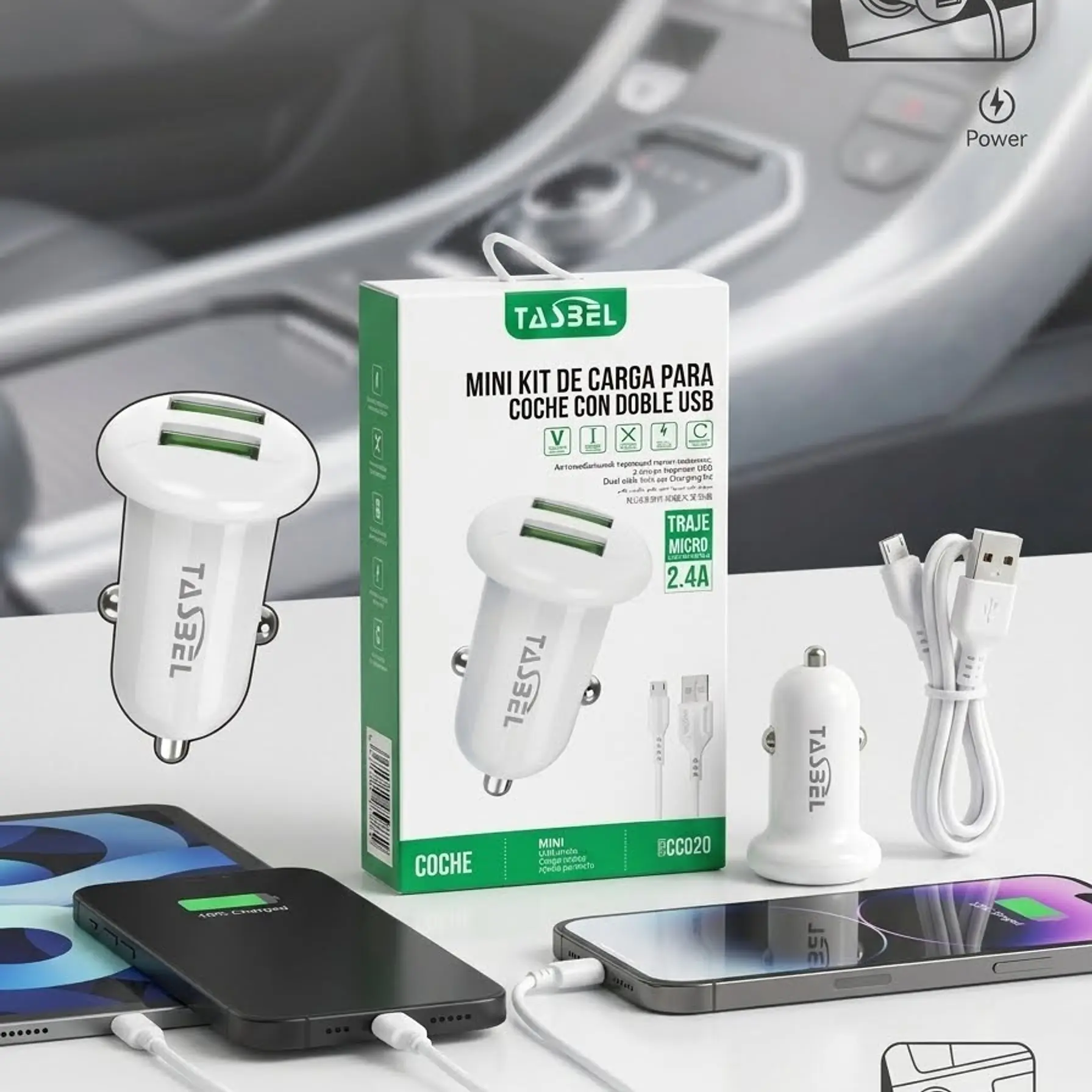 Cargador Auto Carga Rápida Dual Usb Tasbel Cable Micro Usb 4