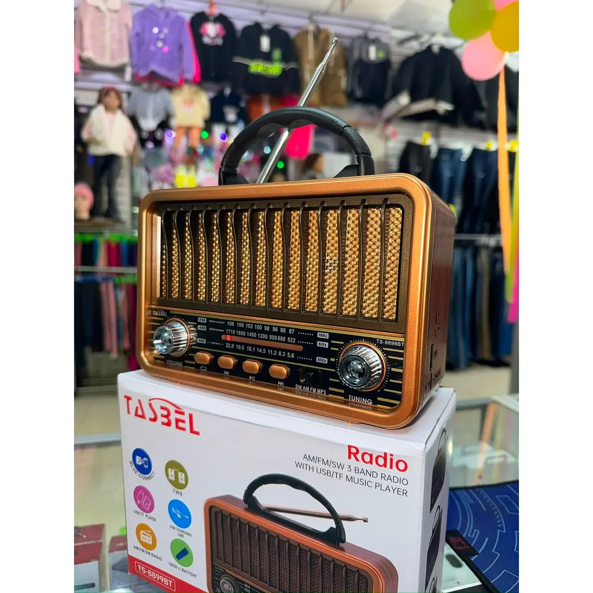 Radio Portatil Mini Retro Vintage Am/SW/FM Bluetooth Tasbel 7