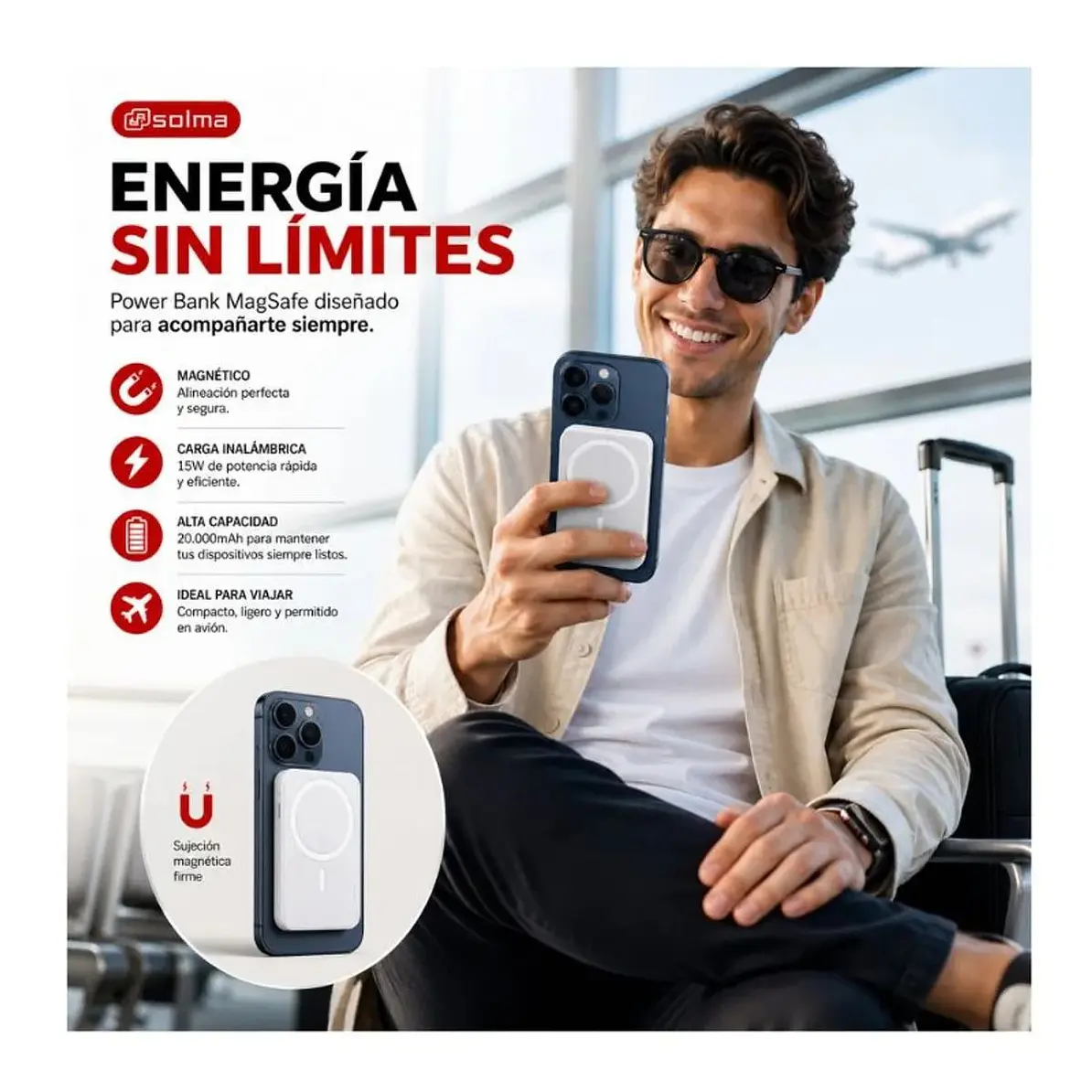Power Bank Inalambrico Solma 20000mah Carga Rapida 22.5w 5